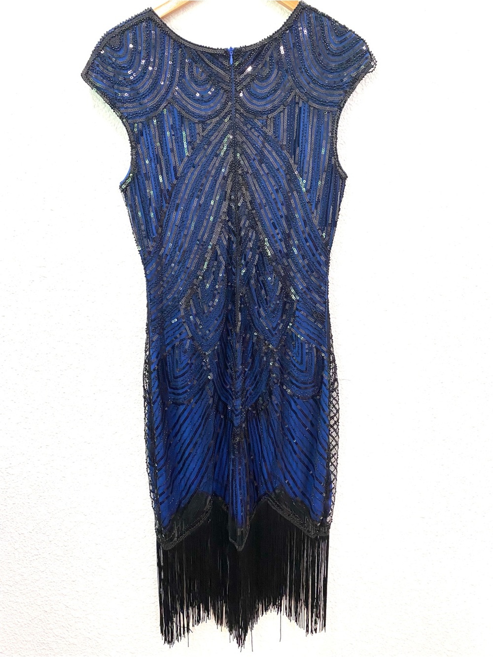 Fundaisy Dress Sequin Fringe Flapper Retro Inspired Party Blue and Black Size XL - Picture 3 of 7